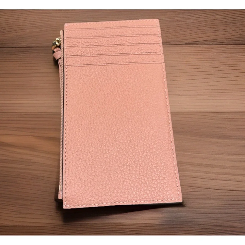 Tory Burch Women's Pink Pebbled Thea Flat Wallet Preppy Chic 7in X 4in